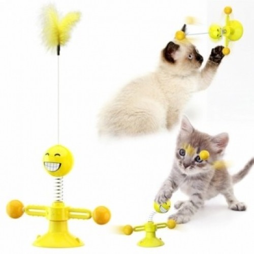 펫도매,[티티펫] 고양이 스마일 토네이도 흡착식 장난감 (옐로우)