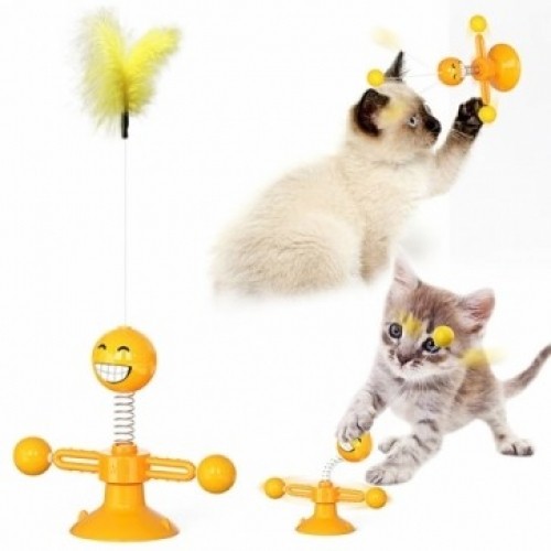 펫도매,[티티펫] 고양이 스마일 토네이도 흡착식 장난감 (오렌지)