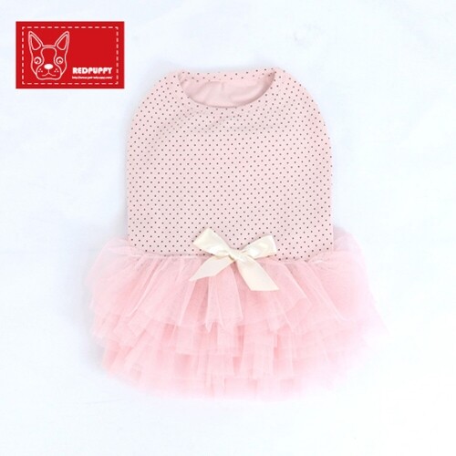 펫도매,[레드퍼피] 레블리 땡땡이 튜튜 드레스 (핑크)