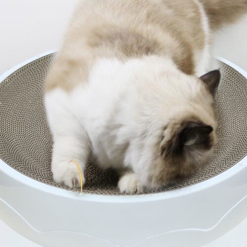 펫도매,[펫츠몬]고양이 더커져 눕기 편한 원형 스크래쳐 대형51cm(화이트)(인터넷13500원 미만 판매금지)