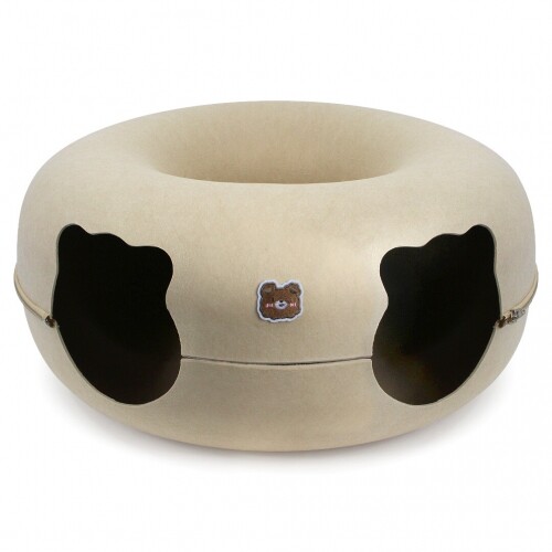 펫도매,[펫츠몬]고양이용 도넛형 더블 홀 펠트 터널 숨숨하우스(더블홀베이지L/60cm)(인터넷26690원미만 판매금지)