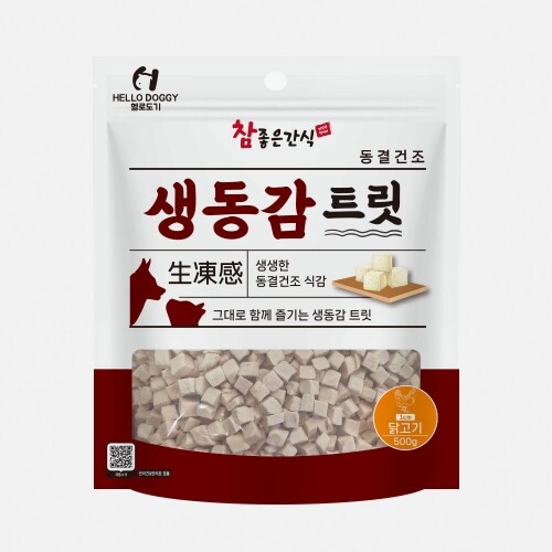 펫도매,참좋은간식 헬로도기 생동감트릿 닭가슴살 500g 대용량 동결건조 기본 1cm