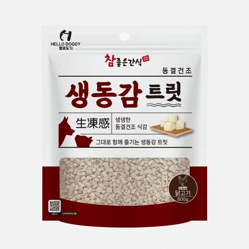 참좋은간식 헬로도기 생동감트릿 미니바이트 닭가슴살 500g 대용량 동결건조