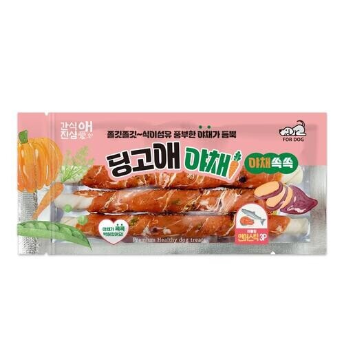 펫도매,딩고애야채 야채쏙쏙 마블링 스틱 M 3P / 195g 4종