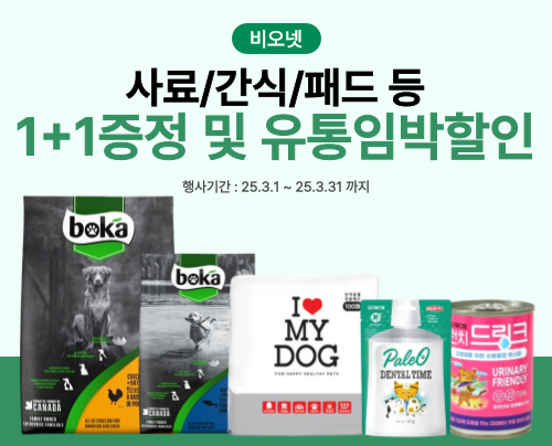 [비오넷] 사료/간식/패드 등 1+1증정 및 최대 27% 할인이벤트