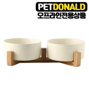 【매장】펫도널드 펫 파스텔원목식기2구[대형] (크림)