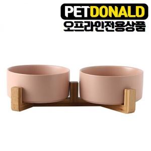 【매장】펫도널드 펫 파스텔원목식기2구[대형] (핑크)