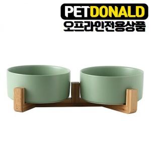 【매장】펫도널드 펫 파스텔원목식기2구[대형] (그린)