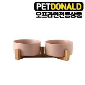 【매장】 펫도널드 펫 파스텔원목식기2구[중형] (핑크)