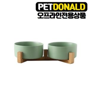 【매장】 펫도널드 펫 파스텔원목식기2구[중형] (그린)