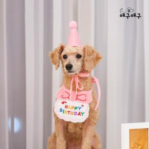 [애구애구] 강아지 턱받이 스카프 생일케이프 파티꼬깔모자 세트