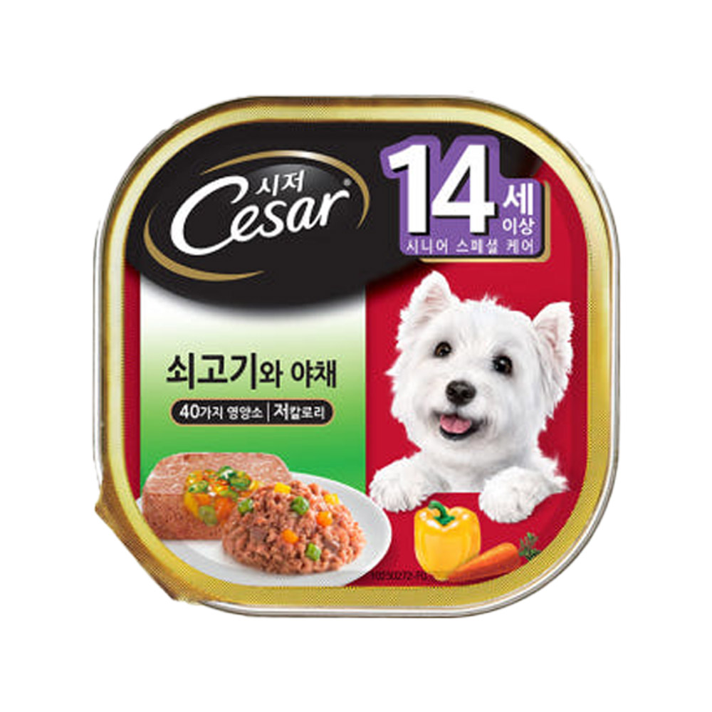 시저 14세이상 쇠고기, 현미와 야채 100g 강아지 주식캔