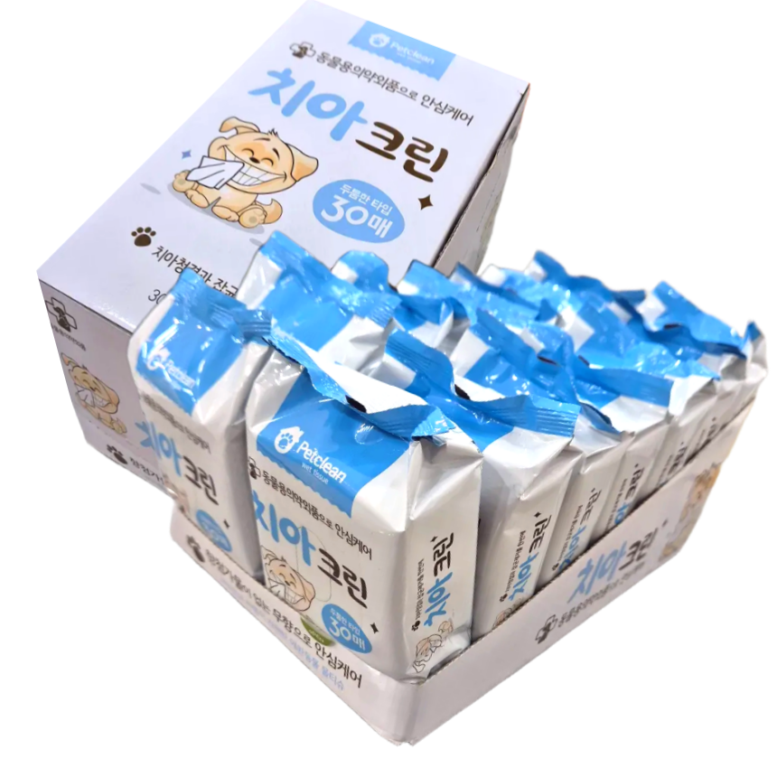 펫크린 반려동물 기능성 세정물티슈30매-치아크린(1Box x12개)
