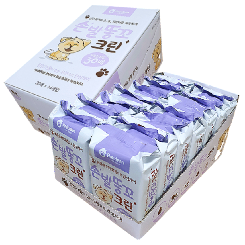 펫크린 반려동물 기능성 세정물티슈30매-손.발&똥꼬크린(1Box x12개)