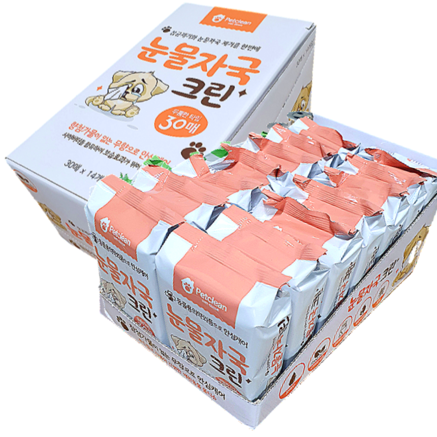 펫크린 반려동물 기능성 세정물티슈30매-눈물자국크린(1Box x12개)