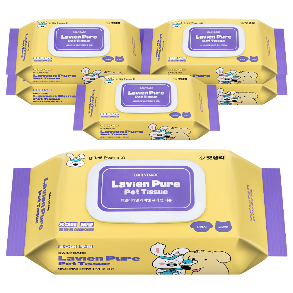 펫생각 80매 X 6매 (1box) 물티슈 반려동물 산책 발티슈 항균 보습 세정제 펫 티슈