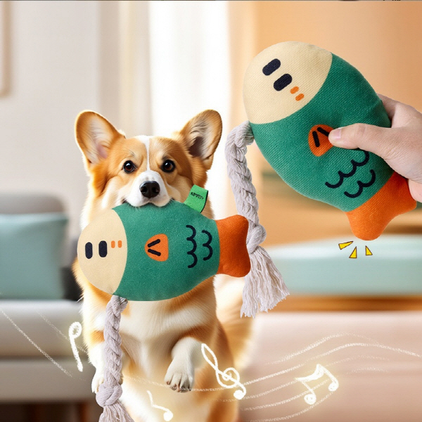 [바바펫] 물고기 삑삑이 터그놀이 봉제 장난감