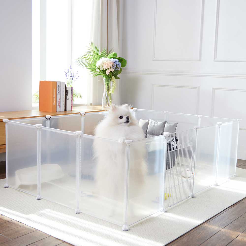 온누안 충격보강PP판 투명 강아지 울타리 (투명 프레임 13개 + 안전문 1개)