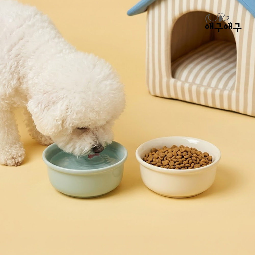 [애구애구] 강아지 고양이 순수 도자기 표준 식기 300ml