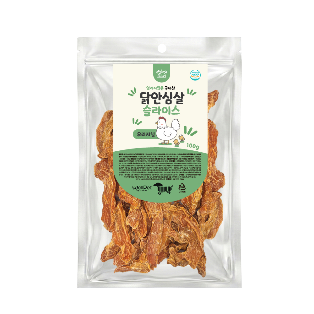 [펫도매단독!] 웰랩 국내산 닭안심살슬라이스(오리지널)100g