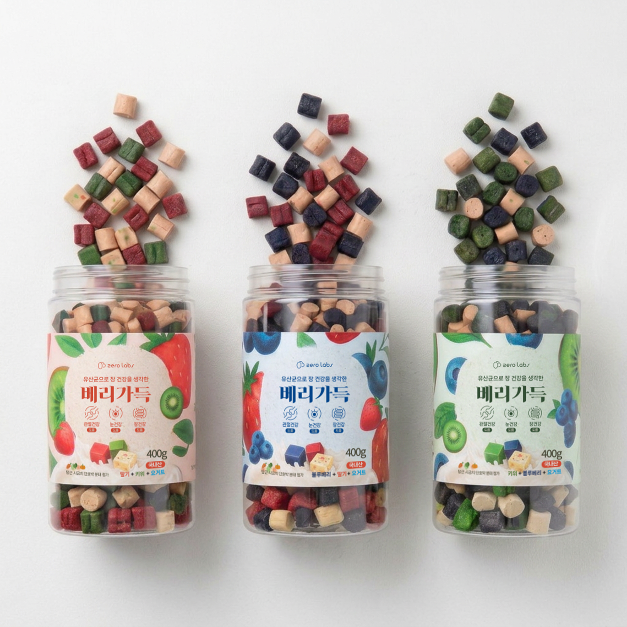 제로랩스 베리가득 블루베리+딸기+요거트 400g 국내산 져키 유산균간식