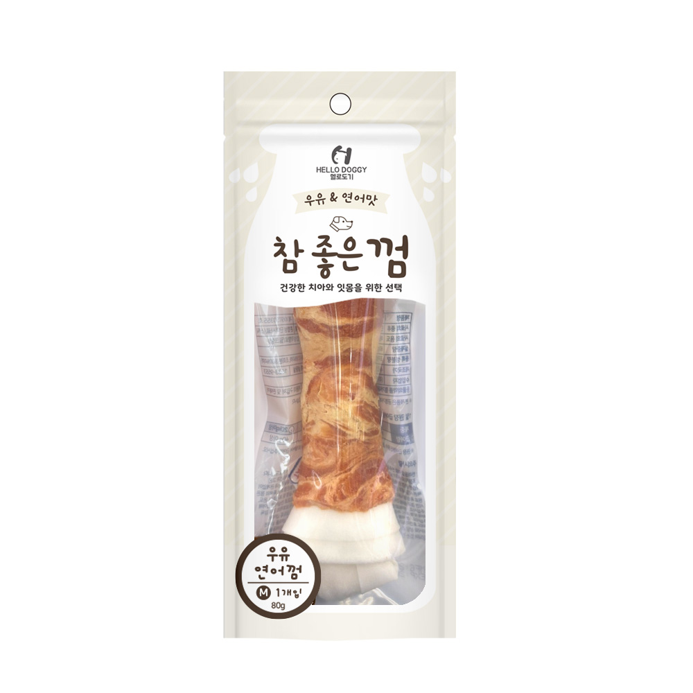 NEW 헬로도기 참좋은껌 우유 연어껌 M 1P (80g)