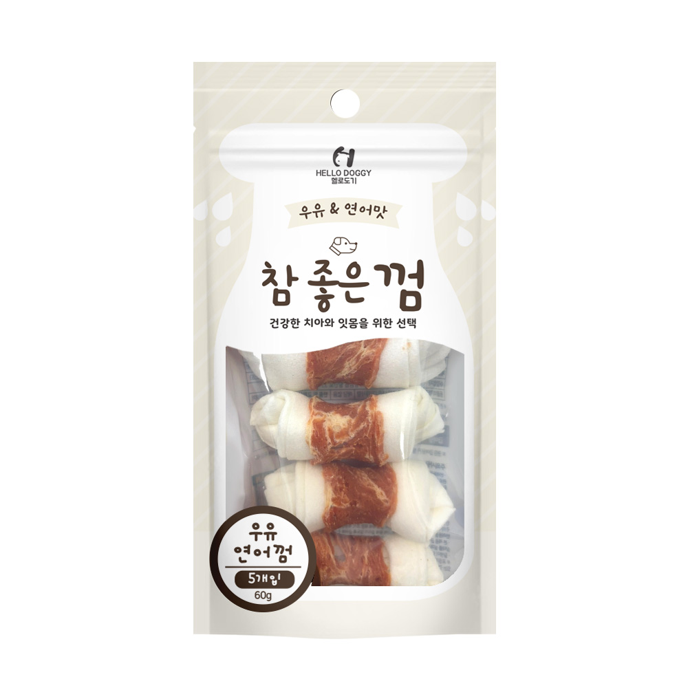 NEW 헬로도기 참좋은껌 우유 연어껌 S 5P (60g)