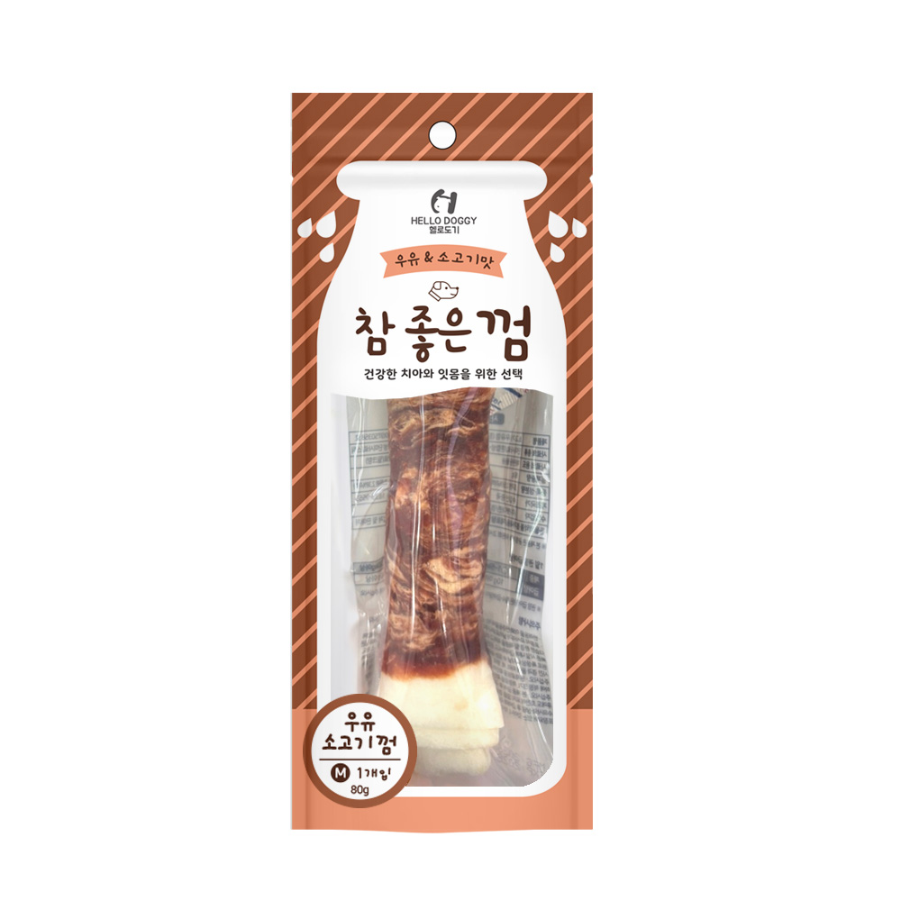 NEW 헬로도기 참좋은껌 우유 소고기껌 M 1P (80g)