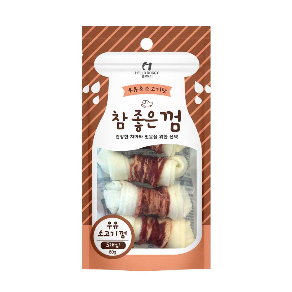 NEW 헬로도기 참좋은껌 우유 소고기껌 S 5P (60g)