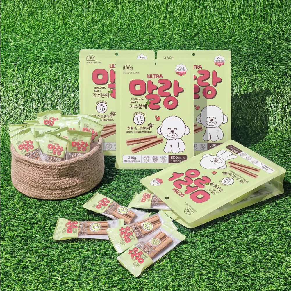 5+1증정! HDC [말랑소프트] 가수분해 플러스 크랜베리 덴탈츄 (240g/2px15개입)