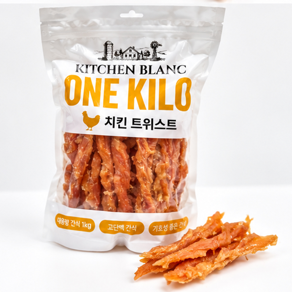 [키친블랑] 치킨트위스트 (1kg) 강아지 대용량 육포간식 (온라인판매금지)